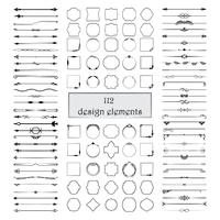 Elementos de design caligráfico. Divisores, quadros de diferentes formas. Vetor