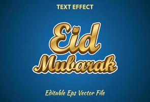 efeito de texto eid mubarak cor azul e dourado editável vetor