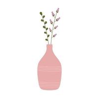 flores desabrochando de jardim selvagem em vaso de cerâmica. decoração de casa em estilo escandinavo simples. ilustração botânica. vetor
