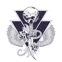 Emblema vintage de rock and roll com desenhos vetor