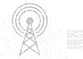 círculo geométrico abstrato ponto molécula partícula antena torre forma, tecnologia vr rede sem fio design de comunicação ilustração de cor preta isolada no fundo branco com espaço de cópia vetor