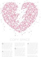 padrão de pixel de ponto de círculo geométrico abstrato de ícone de coração partido, design de conceito de dia dos namorados ilustração de cor rosa em fundo branco com espaço de cópia, vetor eps 10