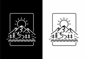 paisagem de montanha preto e branco em distintivo de retângulo vetor