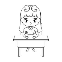 aluna menina sentada na mesa da escola vetor