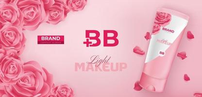 design de modelo de banner de vetor de anúncio cosmético de creme de beleza bb