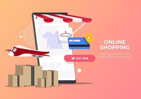 vetor premium da página de destino da loja de compras online