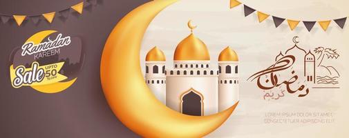 venda de ramadan kareem até 50% design de anúncio de banner vetorial