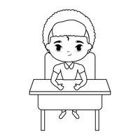 menino estudante sentado na mesa da escola vetor