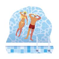 jovem casal com maiô flutuando na piscina vetor
