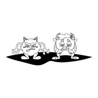 Monstros engraçados casal personagens em quadrinhos monocromático vetor