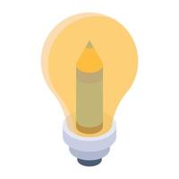 lápis dentro da lâmpada denotando ícone isométrico de escrita criativa