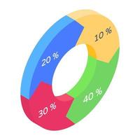 um gráfico de pizza ou um ícone isométrico de gráfico circular vetor