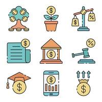 conjunto de ícones de alfabetização financeira vetor
