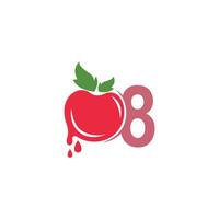 número 8 com ilustração de modelo de design de logotipo de ícone de tomate vetor