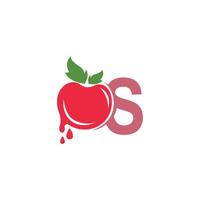 letra s com ilustração de modelo de design de logotipo de ícone de tomate vetor