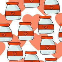 banco com padrão sem costura de corações, corações vermelhos e recipientes para dia dos namorados em um fundo branco vetor