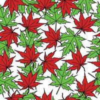 maple deixa padrão sem costura, folhas de outono verdes e vermelhas em estilo doodle em um fundo branco vetor