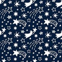 estrelas e cometas mão desenhada sem costura padrão no pano de fundo azul escuro. fundo de estilo de doodle vetorial vetor