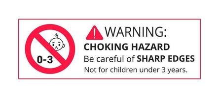 adesivo de sinal de aviso de asfixia proibido não é adequado para crianças menores de 3 anos vetor