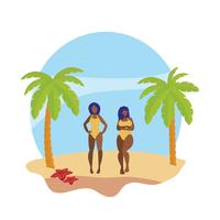 casal de jovens afro meninas na cena de verão praia vetor