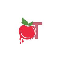 letra t com ilustração de modelo de design de logotipo de ícone de tomate vetor