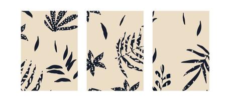cartazes botânicos de árvores mínimas conjunto com ilustração vetorial de galhos e folhas. design de folhagem abstrata contemporânea para plano de fundo, papel de parede, cartão, arte de parede vetor