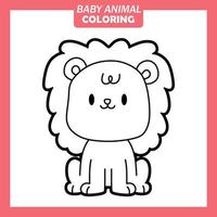 colorir desenho de animal bebê fofo com leão vetor
