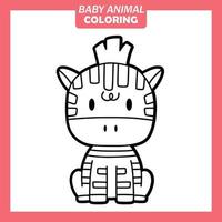 colorir desenho de animal bebê fofo com zebra vetor