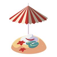 praia de areia de verão com guarda-chuva e flip-flops vetor