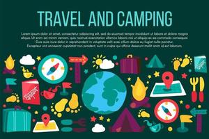 acampar e viajar banner plano com copyspace vetor