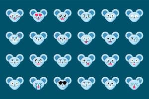 conjunto de emoções de expressão de rato de animal fofo emoji vetor