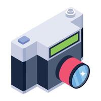 câmera, ícone de equipamento de fotografia em design isométrico vetor