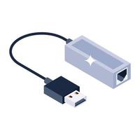 ícone isométrico do cabo usb, vetor de estilo moderno