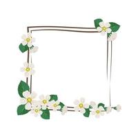 coroa quadrada de cereja ou maçã. moldura com flores brancas. composição de florescência de primavera com botões e folhas. decoração festiva para casamento, feriado, cartão postal e design. ilustração vetorial plana vetor