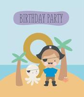 festa de aniversário, cartão, convite para festa. ilustração de crianças com pequeno pirata e uma inscrição nove. ilustração vetorial em estilo cartoon. vetor