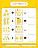 quantos jogo de contagem com banana. planilha para crianças pré-escolares, folha de atividades para crianças, planilha para impressão vetor