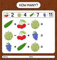 quantos jogo de contagem com frutas. planilha para crianças pré-escolares, folha de atividades para crianças, planilha para impressão vetor