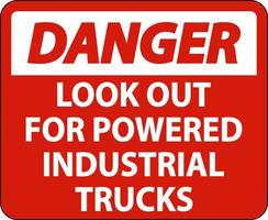 perigo procure sinal de caminhões em fundo branco vetor