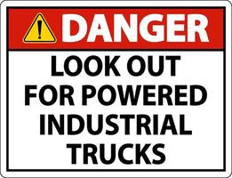 perigo procure sinal de caminhões em fundo branco vetor