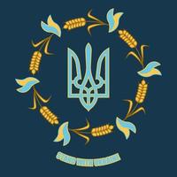 brasão de armas da ucrânia em uma moldura de trigo com símbolos da ucrânia vetor
