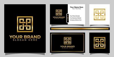 logotipo de luxo de letra abstrata dp com elemento quadrado e modelo de design de cartão de visita vetor