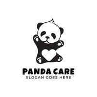 cuidado de panda bonito silhueta com ícone de amor. design de logotipo de panda de criança fofa animal vetor