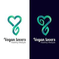 amantes veganos para logotipo de estilo de vida saudável, logotipo de planta de amor, duas versões de folhas de ervas vetor