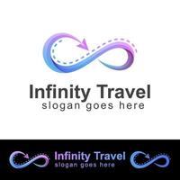 viagens infinitas coloridas com um design de logotipo de avião. conceito de logotipo de viagem detalhado