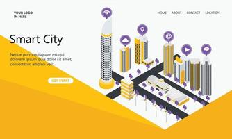 página de destino com ícones de ilustração de cidade inteligente vetor