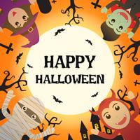 Feliz dia das bruxas com fantasia de monstro de Halloween no cemitério e o fundo de lua cheia - ilustração vetorial vetor