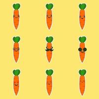 ilustração fofa e kawaii de personagem de desenho animado de cenoura engraçada, conceito vegano, amor de cenoura. conceito de alimentos e vegetais ícone do logotipo da cenoura laranja vetor