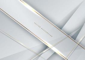 fundo de camada de sobreposição diagonal geométrica elegante branco e cinza luxo abstrato com linhas douradas. vetor