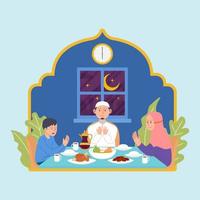 família muçulmana tendo iftar juntos vetor