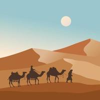caravana de camelos passando pela ilustração vetorial do deserto vetor